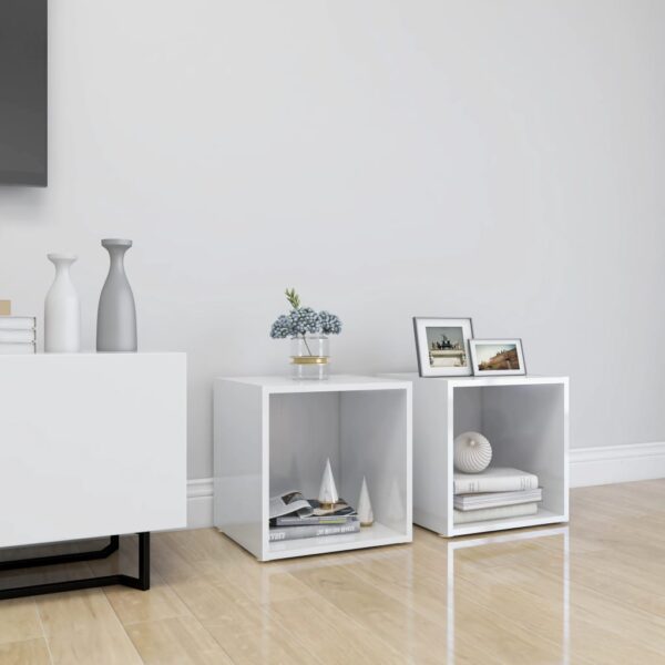 High Gloss White TV Stereo Cabinets Engineered Wood Media Storage Units Pair