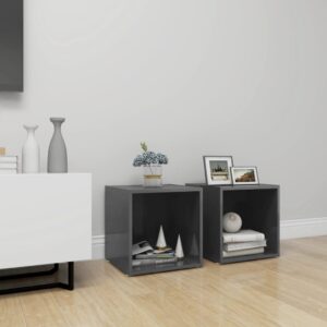 High Gloss Grey TV Stand Cabinet Set Modern Engineered Wood Media Storage Units