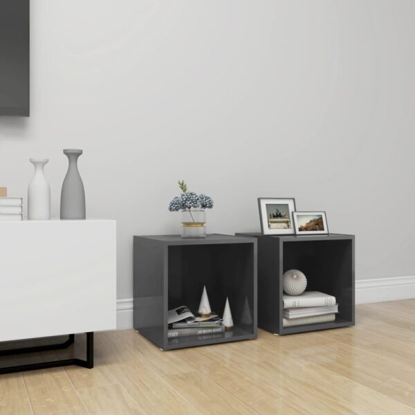 High Gloss Grey TV Stand Cabinet Set Modern Engineered Wood Media Storage Units