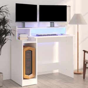 Contemporary White Desk with Ambient LED Lighting & Spacious Tabletop