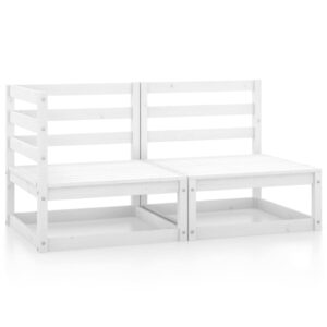 2 Piece Garden Lounge Set White Solid Pinewood