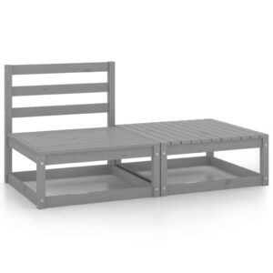 Solid Pinewood Garden Lounge Set Grey Modular Outdoor Furniture Sofa Footstool