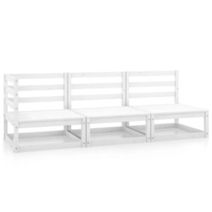 3 Piece Garden Lounge Set White Solid Pinewood