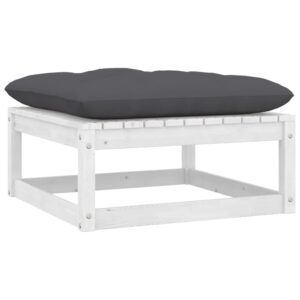 White Solid Pinewood Outdoor Footstool with Anthracite Cushion Patio Furniture