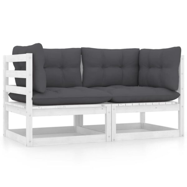 Outdoor Garden Patio Loveseat Bench White Solid Wood with Comfort Cushions