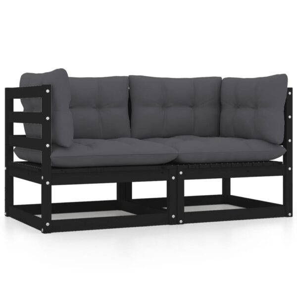 Outdoor Garden Patio Loveseat Bench with Comfort Cushions Solid Wood Black