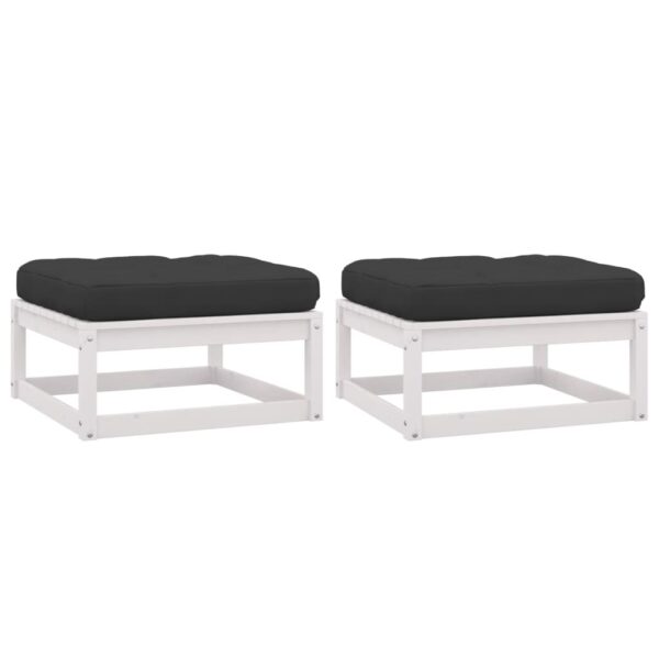 White Solid Pinewood Garden Footstools with Anthracite Cushions Set of 2