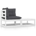 White Solid Pinewood Outdoor Garden Lounge Set with Comfort Cushions Patio