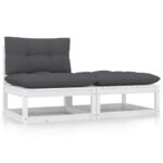 White Solid Pinewood Garden Lounge Set with Comfortable Anthracite Cushions