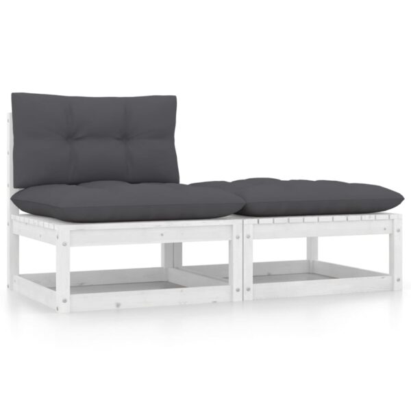 White Solid Pinewood Garden Lounge Set with Comfortable Anthracite Cushions