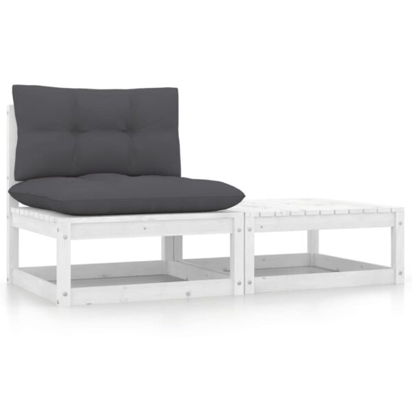 White Solid Pinewood Garden Lounge Set with Comfortable Anthracite Cushions