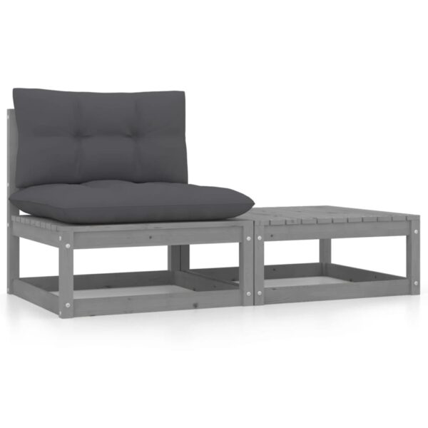 Solid Pinewood Garden Lounge Set Grey Cushions Comfort Outdoor Patio Furniture