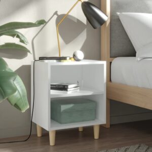 Scandinavian  White Bedside Cabinet Solid Wood Legs Two Shelves Storage