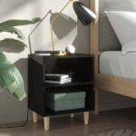 Bed Cabinet with Solid Wood Legs High Gloss Black 40x30x50cm