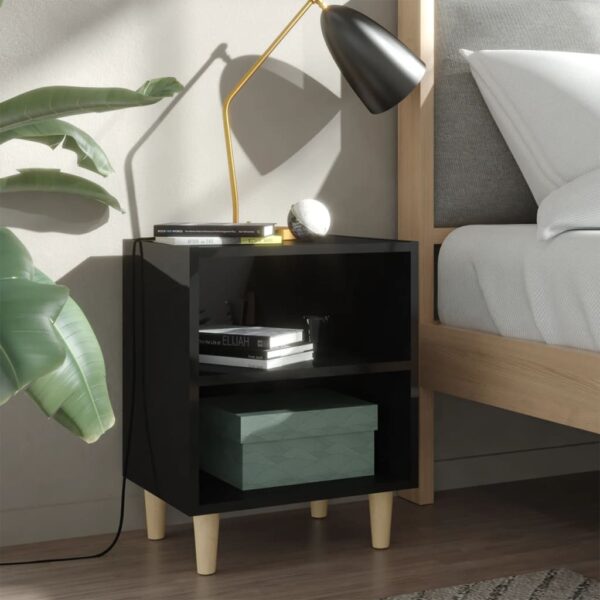 Bed Cabinets Solid Wood Legs 2 pcs High Gloss Black 40x30x50 cm