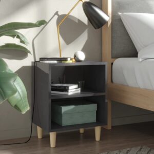 Scandinavian  High Gloss Grey Bedside Cabinets with Solid Wood Legs - Set of 2