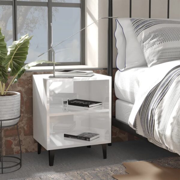 Chic High Gloss White Bedside Cabinets with Metal Legs Modern Nightstands Pair