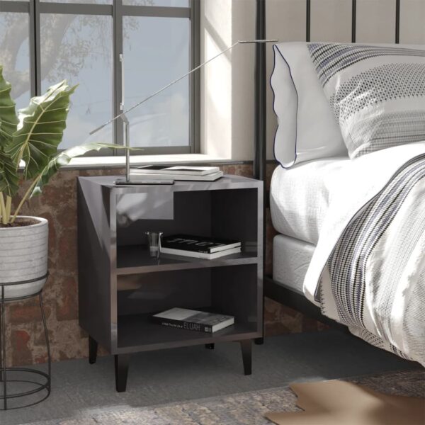 Chic High Gloss Grey Bedside Cabinets with Metal Legs Industrial  Storage