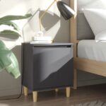 Scandinavian  Grey Bedside Cabinets Solid Wood Legs Storage Nightstands Pair