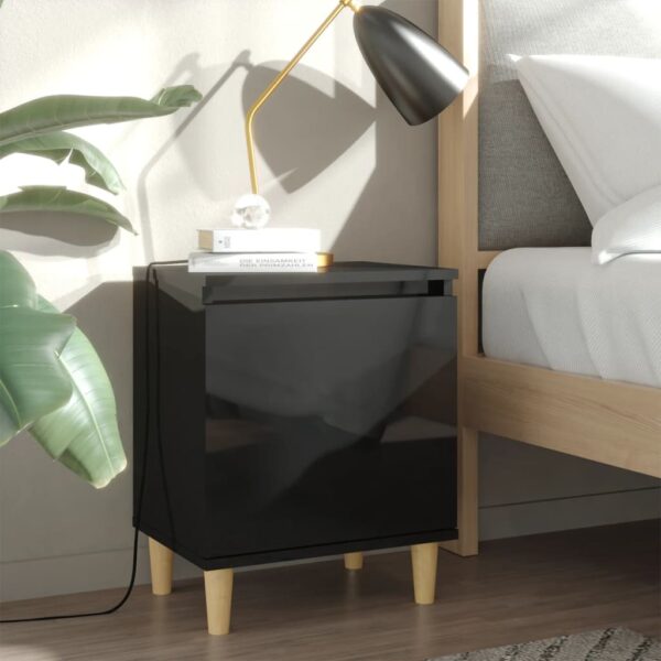 Bed Cabinets Solid Wood Legs 2 pcs High Gloss Black 40x30x50 cm