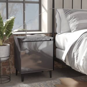 High Gloss Grey Bedside Cabinets Industrial  Metal Legs Storage Nightstand