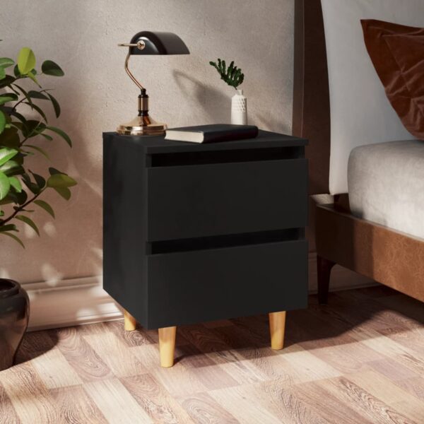 Chic Black Bedside Nightstands with Drawers Scandinavian  Wooden Legs Pair