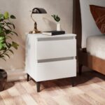 Chic White Engineered Wood Bedside Cabinets Pair with Metal Legs and Drawers