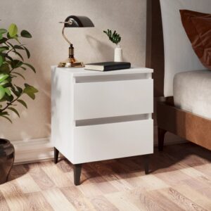 Chic White Engineered Wood Bedside Cabinets Pair with Metal Legs and Drawers