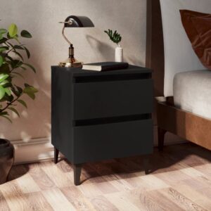 Chic Black Engineered Wood Bedside Cabinets Pair with Metal Legs and Drawers