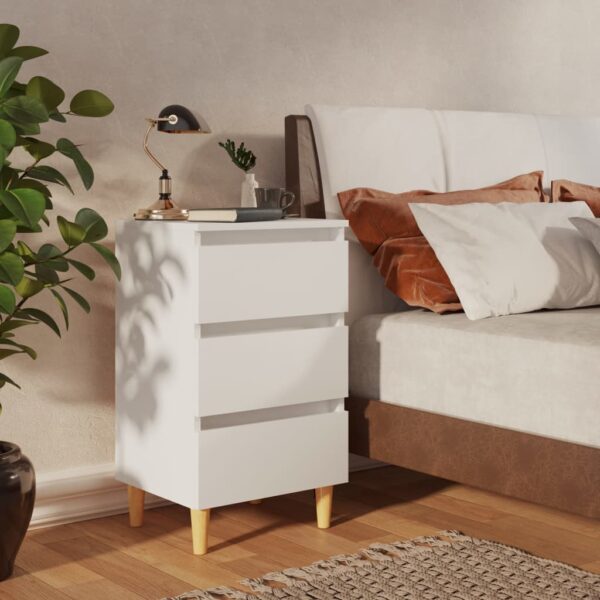 Chic White Bedside Cabinet Solid Wood Legs Scandinavian  Nightstand Storage