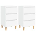 Chic White Bedside Nightstands Pair with Storage Drawers & Solid Wood Legs