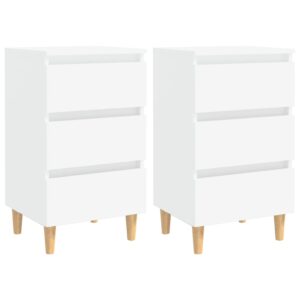 Chic White Bedside Nightstands Pair with Storage Drawers & Solid Wood Legs