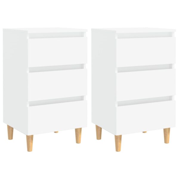 Chic White Bedside Nightstands Pair with Storage Drawers & Solid Wood Legs