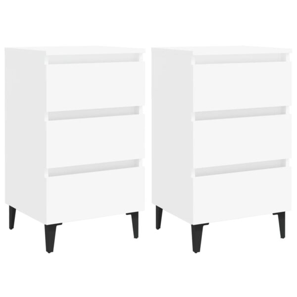 Chic White Bedside Cabinets with Metal Legs  Industrial  Nightstands Pair