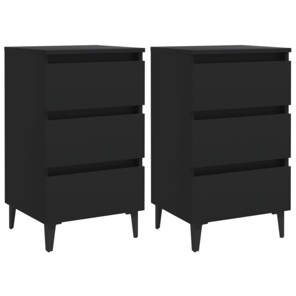 Chic Black Bedside Cabinets with Metal Legs Industrial  Nightstands Pair