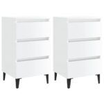 Bed Cabinet with Metal Legs 2 pcs High Gloss White 40x35x69 cm