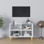 TV Cabinet with Solid Wood Legs White 69.5x30x50 cm