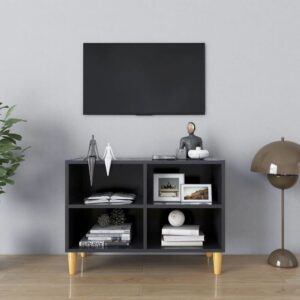 TV Cabinet with Solid Wood Legs Grey 69.5x30x50 cm