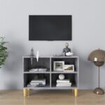 TV Cabinet with Solid Wood Legs Concrete Grey 69.5x30x50 cm