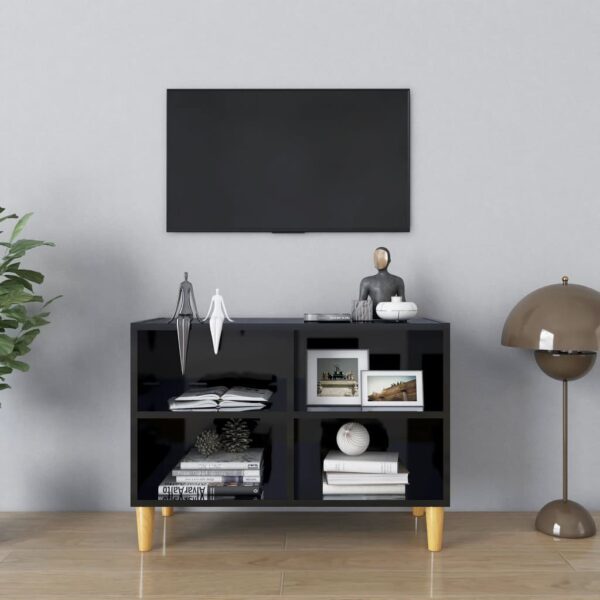 Chic High Gloss Black TV Stand Cabinet Scandinavian  with Storage Compartments