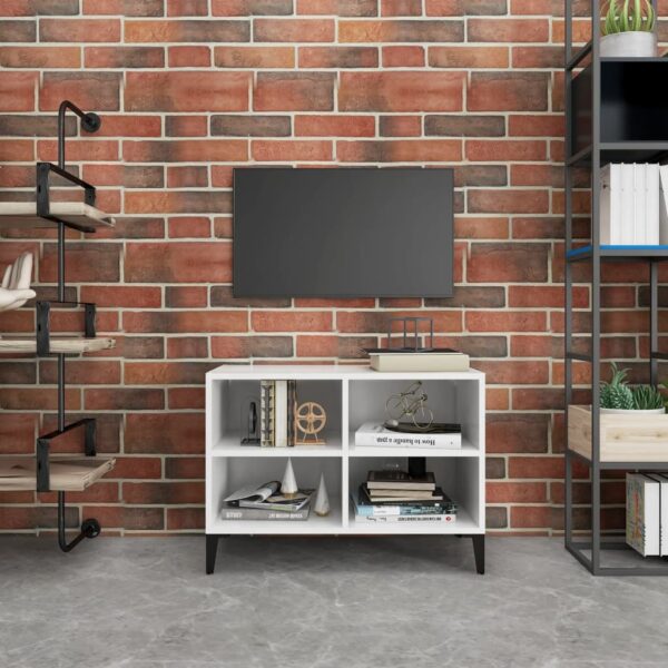 Chic White TV Stand Cabinet Industrial  with Metal Legs Storage Organizer