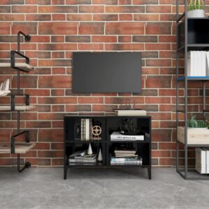 Chic High Gloss Black TV Stand Cabinet Industrial  with Storage Compartments