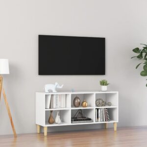 TV Cabinet with Solid Wood Legs White 103.5x30x50 cm