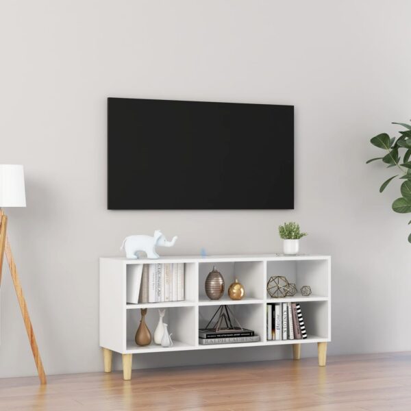 TV Cabinet with Solid Wood Legs High Gloss White 103.5x30x50 cm