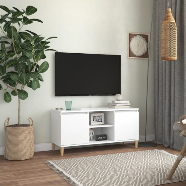 TV Cabinet with Solid Wood Legs White 103.5x35x50 cm