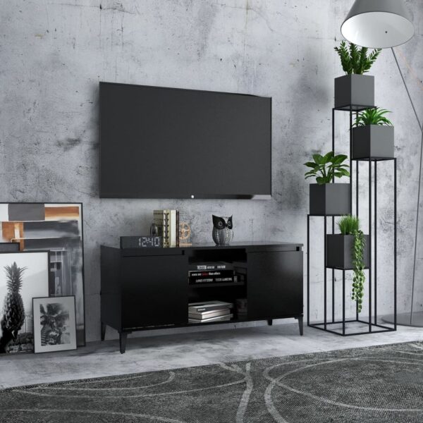 Chic Black TV Stand Cabinet Industrial  Metal Legs Storage Organizer Shelves