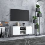 Chic High Gloss White TV Stand Cabinet with Metal Legs Storage Organizer