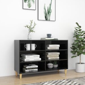 Chic High Gloss Black Sideboard Storage Cabinet with Shelves and Wood Legs