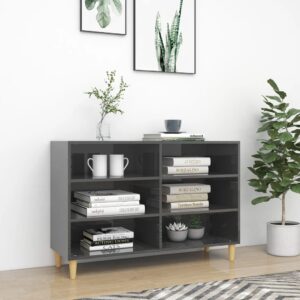 Chic High Gloss Grey Sideboard Storage Cabinet with Shelves and Wood Legs