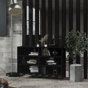 Chic Black Storage Sideboard Cabinet with Metal Legs and 6 Shelves Organizer